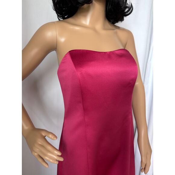 NWT David's Bridal strapless A line satin column maxi gown watermellon 8 - Picture 2 of 15